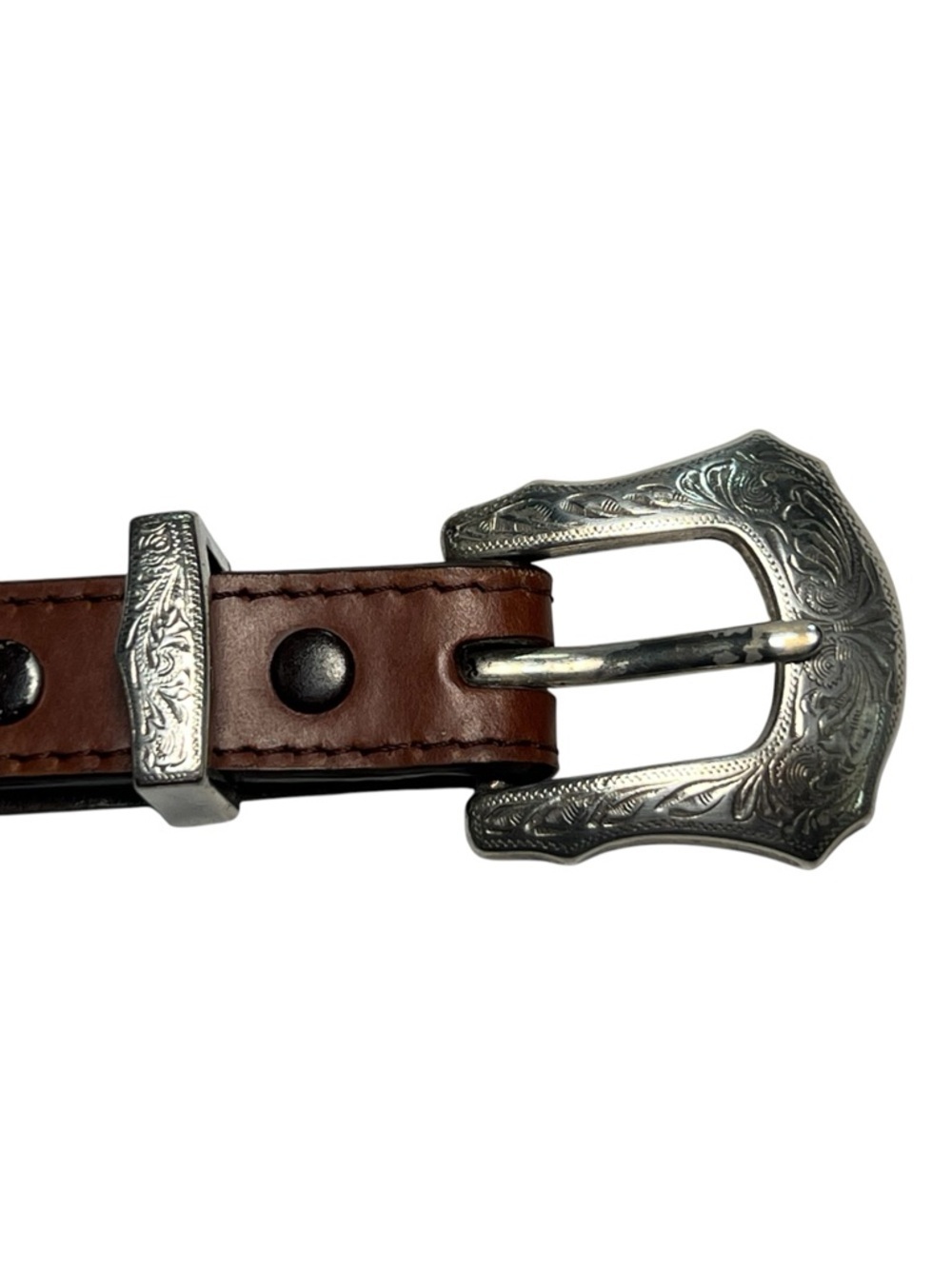 Monitaly Vintage Rare Concho Belt Brown Leather Sterling Size S Western